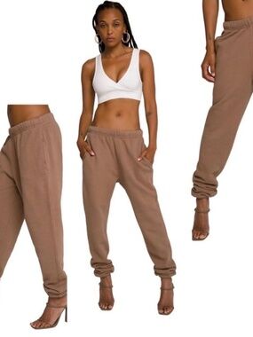 NWT Good American Thermal Boyfriend Sweatpants Waffle Putty Size 3 L